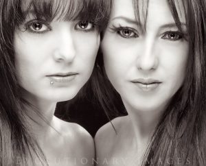 Monochrome photo of 2 women